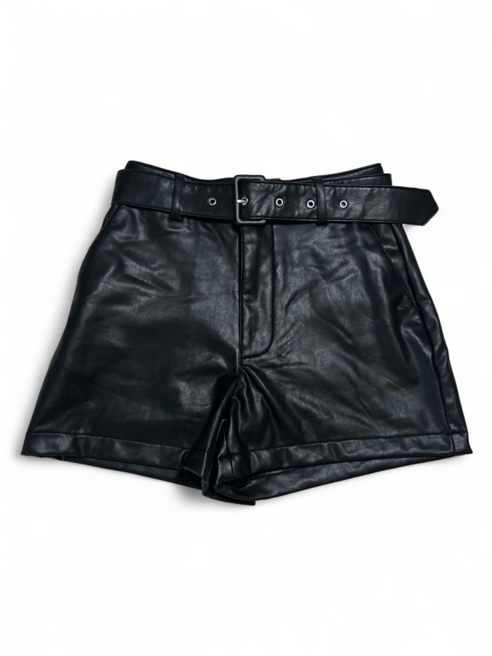 GUESS Riley Faux Leather Belted Shorts XS Black NWT